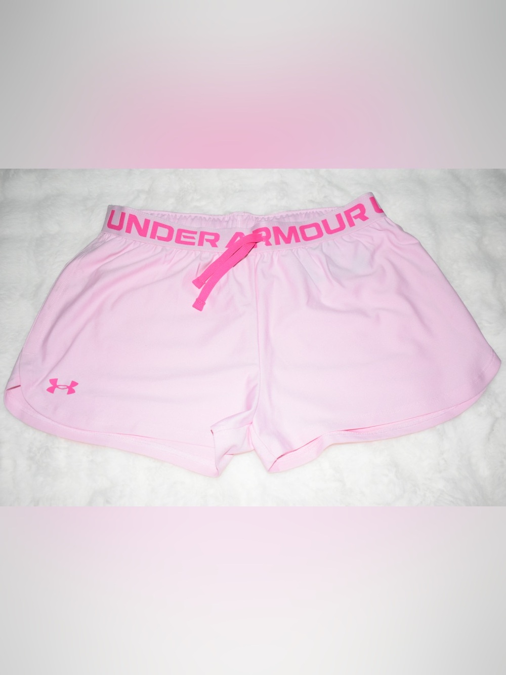 Under Armour Light Pink Girls' Athletic Shorts with Hot Pink Waistband
